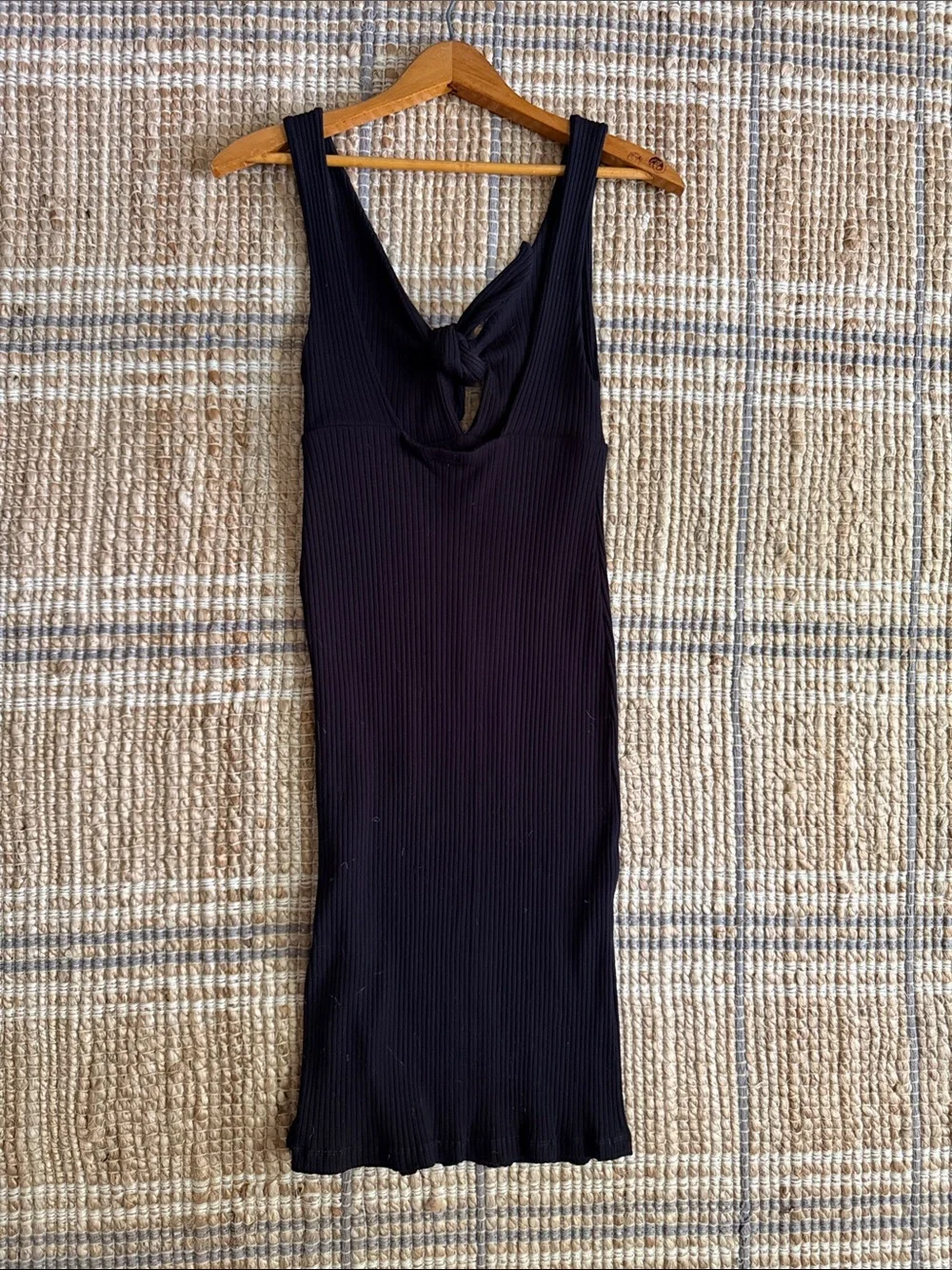 Farm Rio Black Ribbed Knit Dress Tie at Bust sz P = Small EUC
